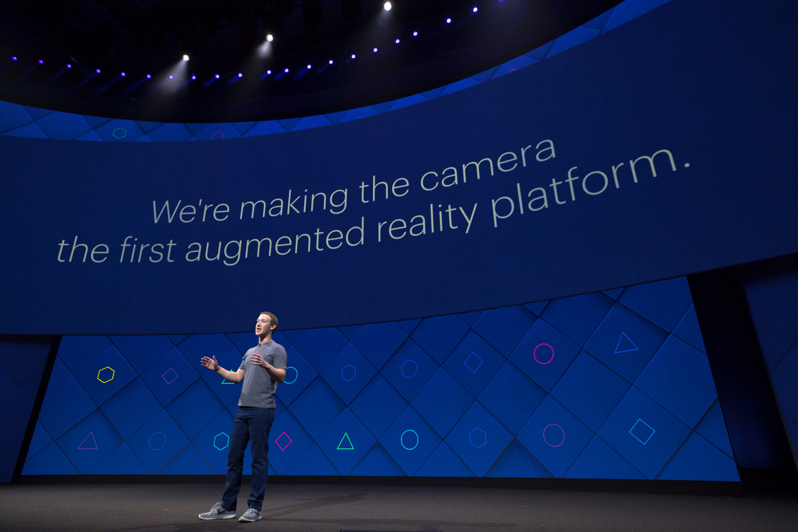 Mark Zuckerberg presenting Facebook's augmented-reality platform at F8 2017