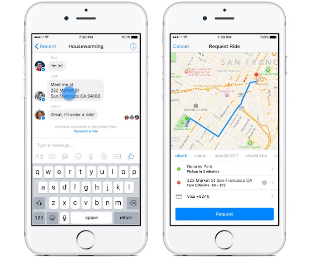Requesting an Uber ride through Facebook Messenger