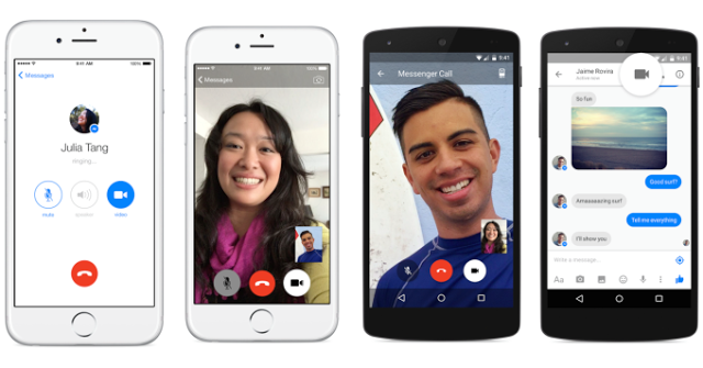Facebook Messenger voice and video calling screens